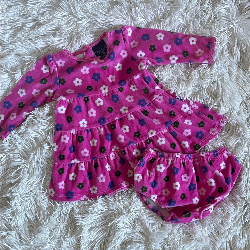 Faded Glory Hot Pink Floral Tiered Dress with Matching Bloomers